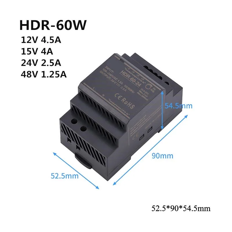 ZJIVNV Ultra thin DIN Rail Switching Power Supply 12V  24V HDR-15W 30W 60W 100W 150W Slim LED Driver Transformer AC TO DC images - 6
