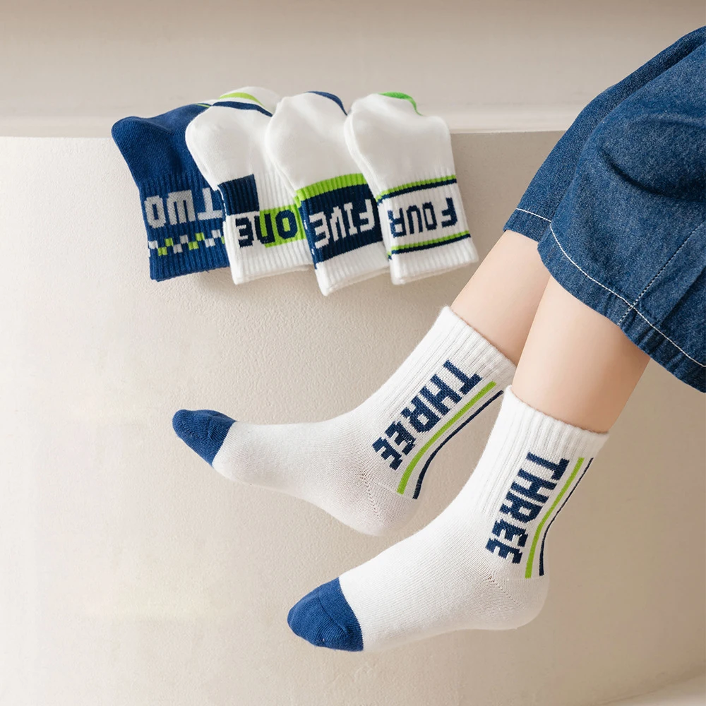 

5Pairs/Lots Children's Socks Fashion Striped Letter Boys And Girls Cotton Socks 1-12 Years Toddler Baby Kids Casual Sports Socks