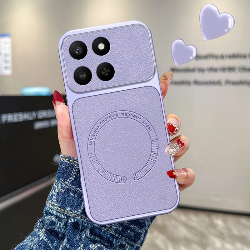 Lychee Pattern Magnetic Ultra-Thin Protective Case with Wireless Charging Compatibility