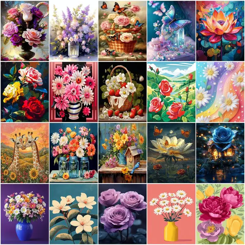 GATYZTORY Painting By Numbers New Flowers Decorative Watercolor Acrylic Paints Handwork Handmade Oil Picture Drawing Home Decor