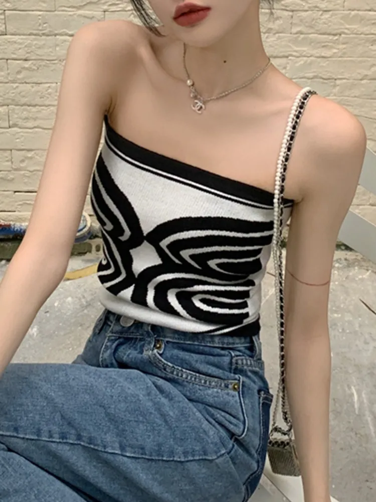 printed knit tube top