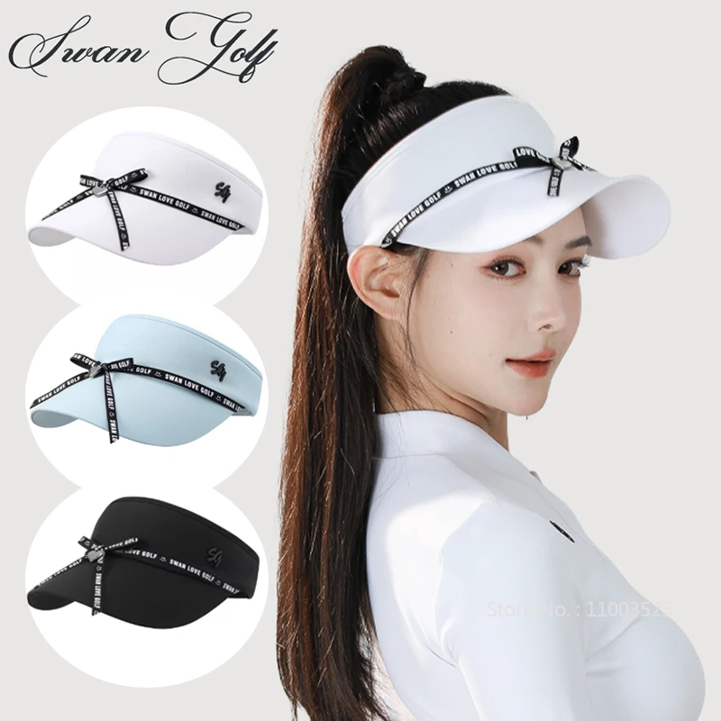 New SG Golf Cap Wtih Bowknot Ladies Sunscreen Outdoor Sports Empty Top Hat Women Anti-UV Tennis Running Golf Sun Visor Caps