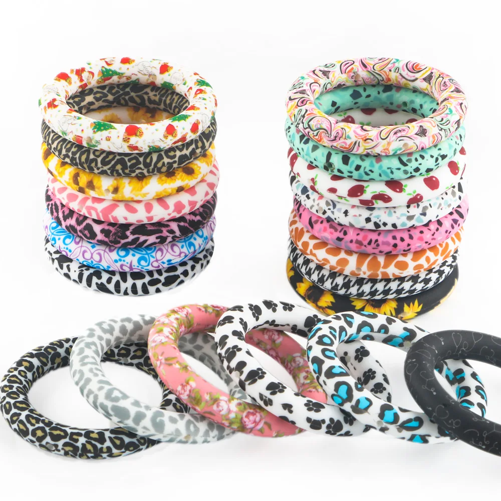 10~100Pcs/Lot 65mm Round Silicone Ring Color Printing Pendant With Hole For Jewelry Making DIY Handicrafts Hangings Accessories