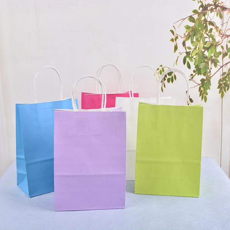 30/50/100pcs Mini Small Kraft Paper Bag with Handles Festival Gift Bag High Quality Candy Shopping Bags 3