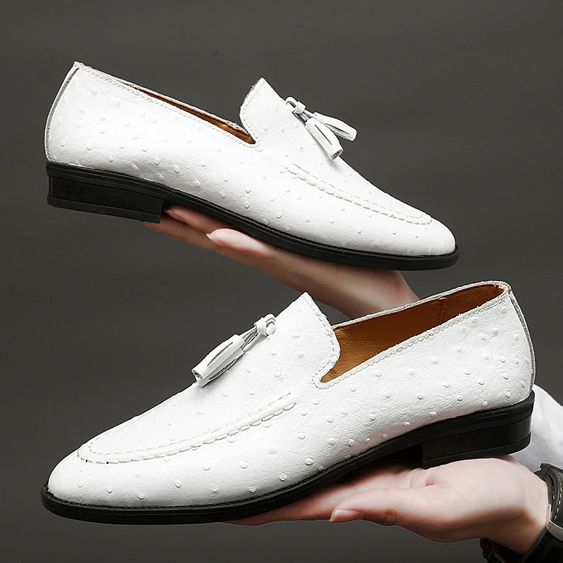 Brand White Tassel Men's Leather Shoes Casual Moccasin Homme Men's Oxford Shoes Flat Men's Boat Shoes Business Men's Loafers