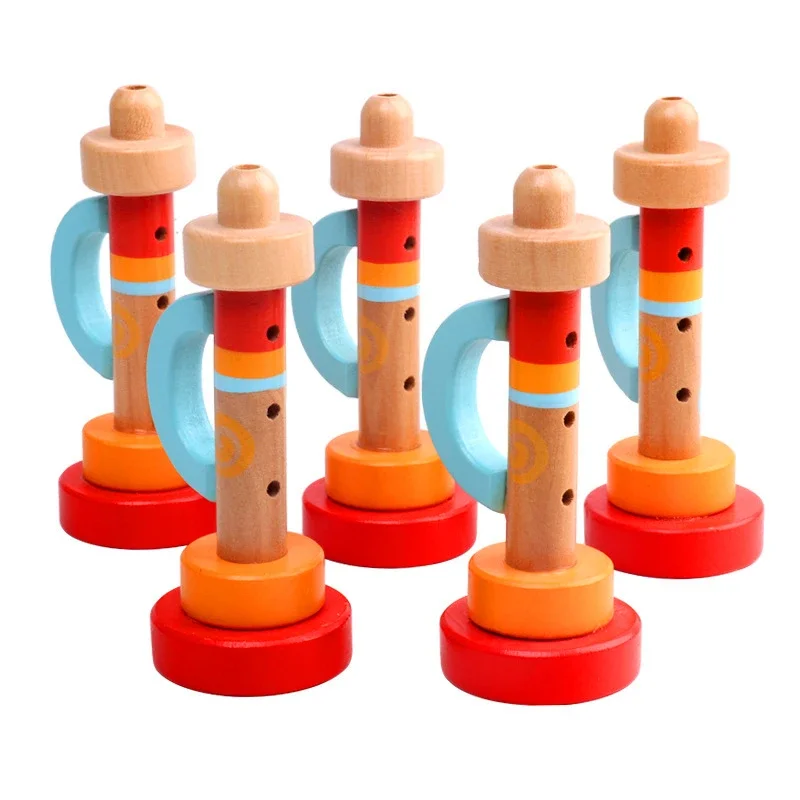 Solid Wood Children's Horn /Trumpet Orff Musical Instrument Parent-child Toys Speaker Gift for Infant Early Education