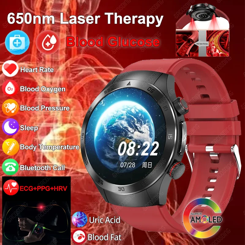 Per Huawei Xiaomi Laser Therapy Smart Watch Men Ecg + Ppg Blood Sugar Blood Pressure Blood Lipid Health Tracker Smartwatch Per Uomo