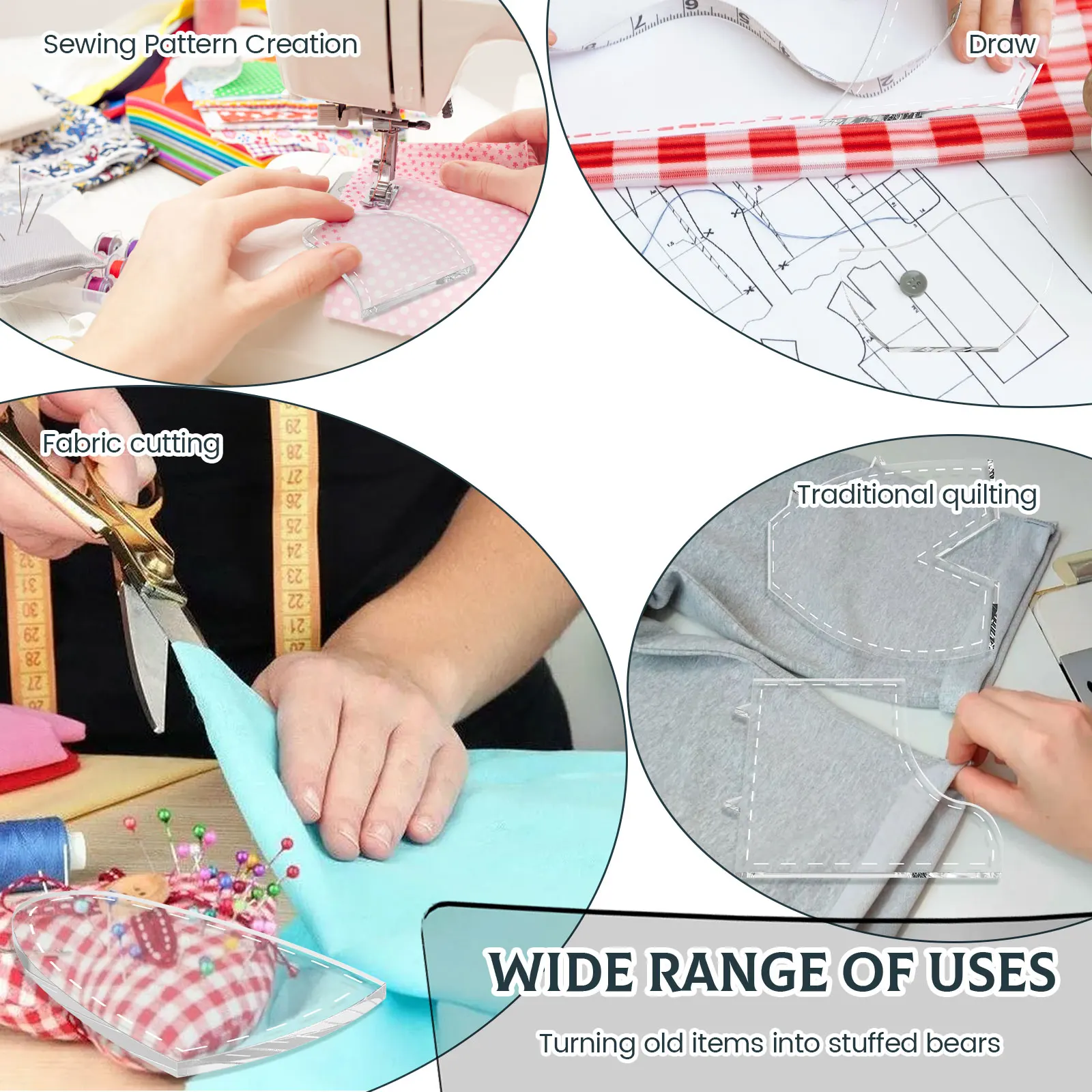 Sewing Template 10Pcs Memory Bear Template Ruler Set 10/12/15In Memory Bear Pattern Template for Sewing Quilting