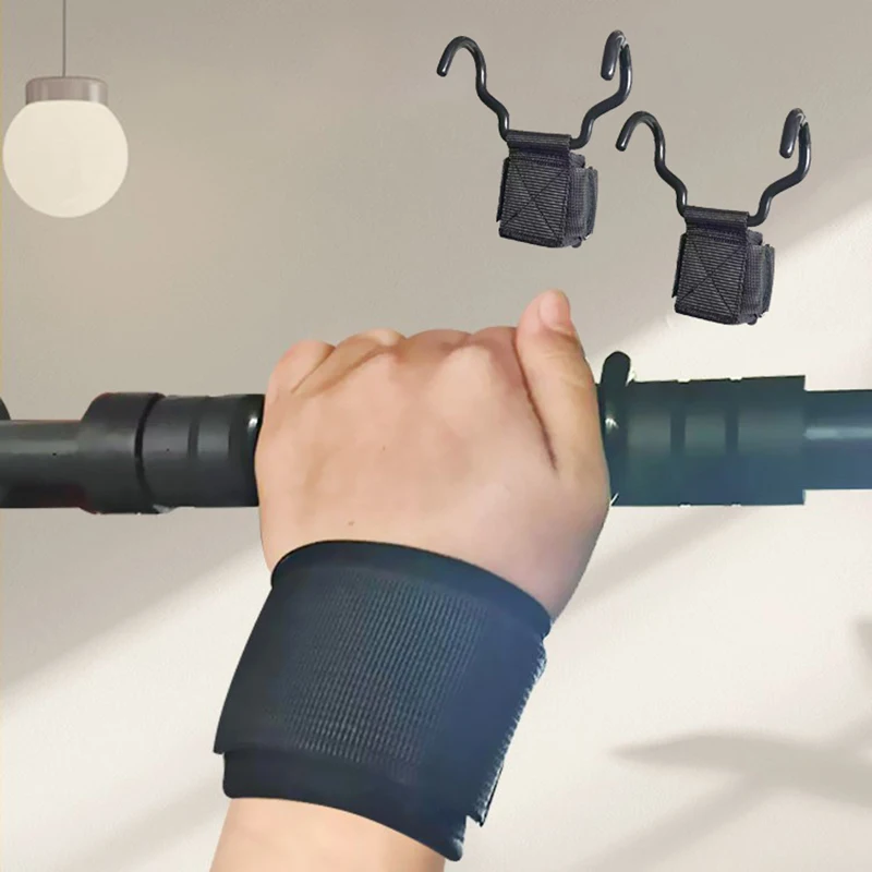 1/2Pcs Verbreiterte Stahl Haken Griffe Straps Gewichtheben Kraft Training Gym Handschuhe Fitness Handgelenk Unterstützung Lift strap Pull-up Haken – Detail 3