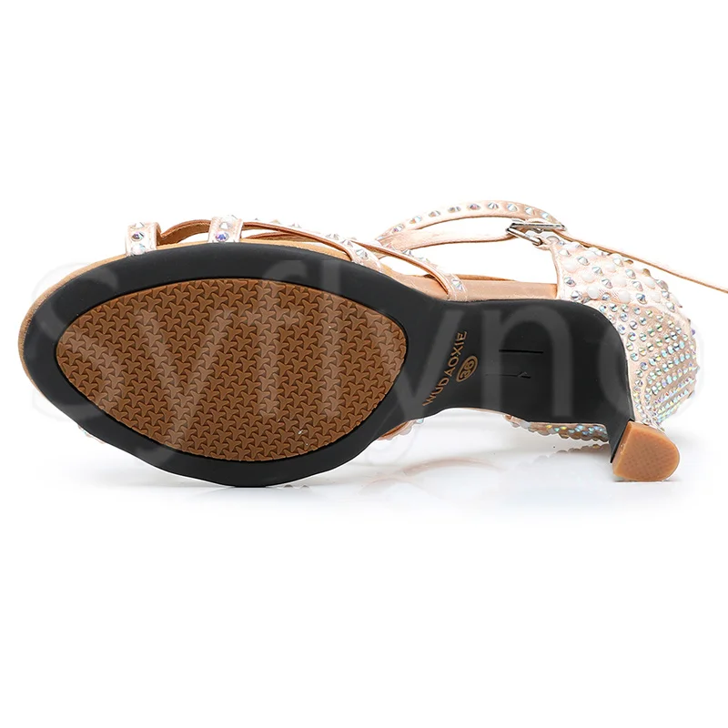 Syflyno Rhinestone Dance Shoes Latin Dance Shoes Women Ballroom Dance Sneakers Satin Wedding Shoes Soft Bottom Women's Sandals