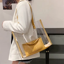

Transparent Pvc Shoulder Beach Bags For Women Waterproof Purse And Handbag Fashion Jelly Large Shopping Tote Women Bag