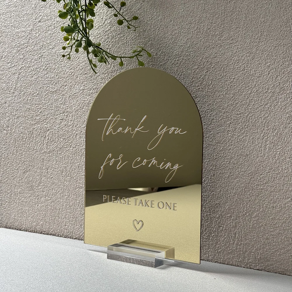 Arch Acrylic Wedding Table Sign Gold Mirror Acrylic Signs with Clear Stand Please Sign Our Guestbook and Please Take One 6*