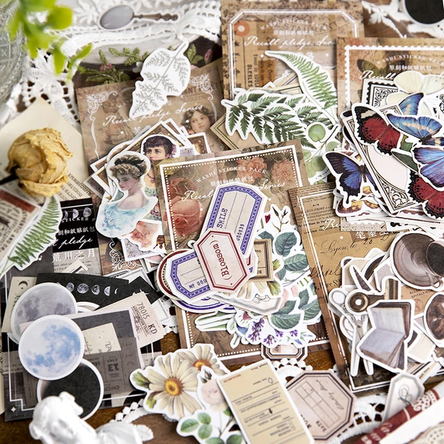 Paquete decorativas de colección de cosas antiguas, Material de álbum recortes Vintage, etiqueta de diario, taza, diario, planificador, piezas - AliExpress