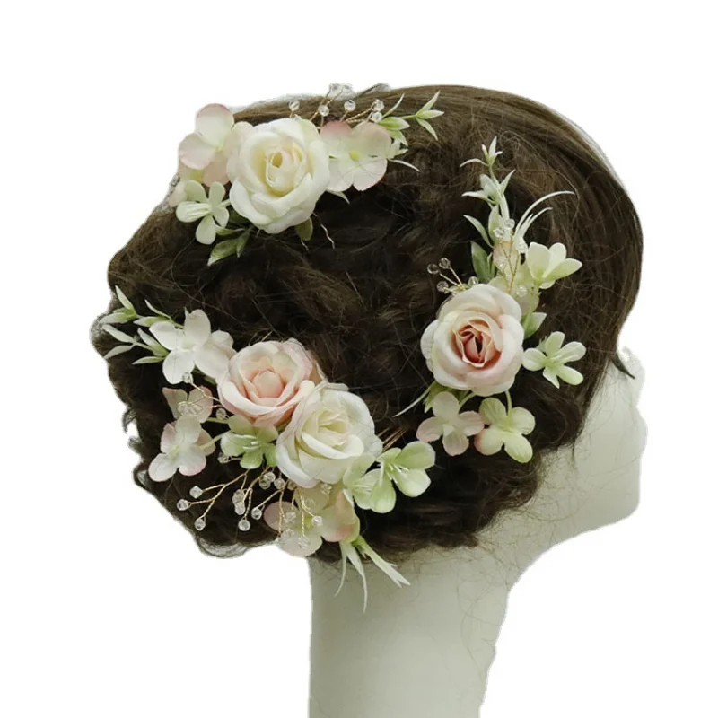 Pink Romantic Artifical Flowers Bridemaid Photography Hair Accessories Wedding Decorations Bridal Headdress