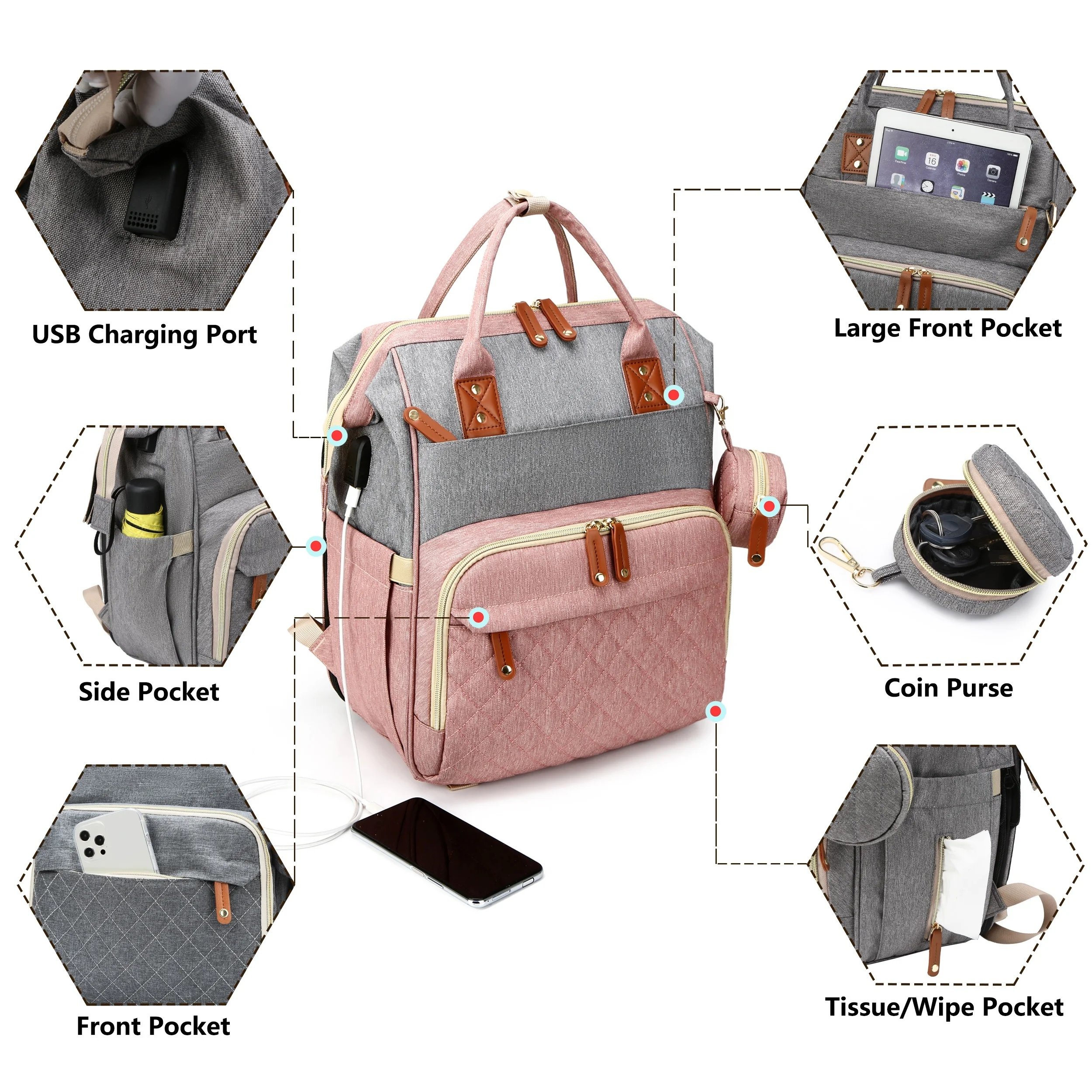 Baby Diaper Bag Backpack, Baby Bags for Boys Girls, Diaper Backpack Bag with a Changing Station, Large Travel Back Pack - 3