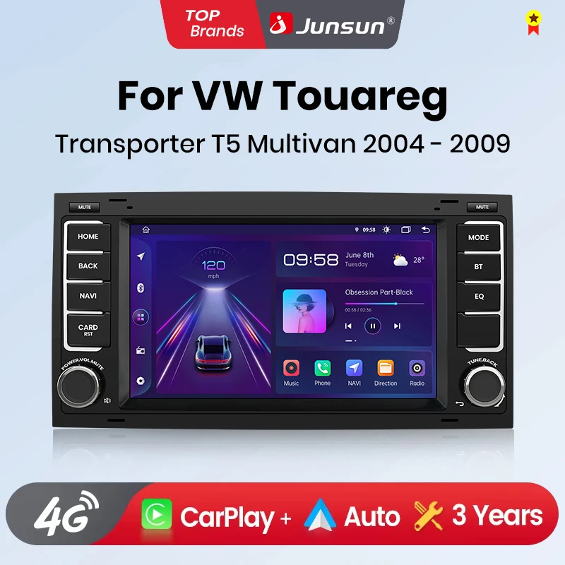 Junsun Wireless CarPlay Android Auto Car Intelligent Systems for Volkswagen VW Touareg Multivan T5 Transporte 2004-2009 GPS Auto