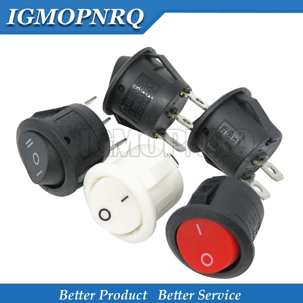 5Pcs Interruttore A Pulsante Kcd1-105 20Mm Spst 2Pin 3Pin 3A 250V Kdc1 Fdkjgecf Snap-In On Off Interruttore A Bilanciere Rotondo Nero Rosso Bianco