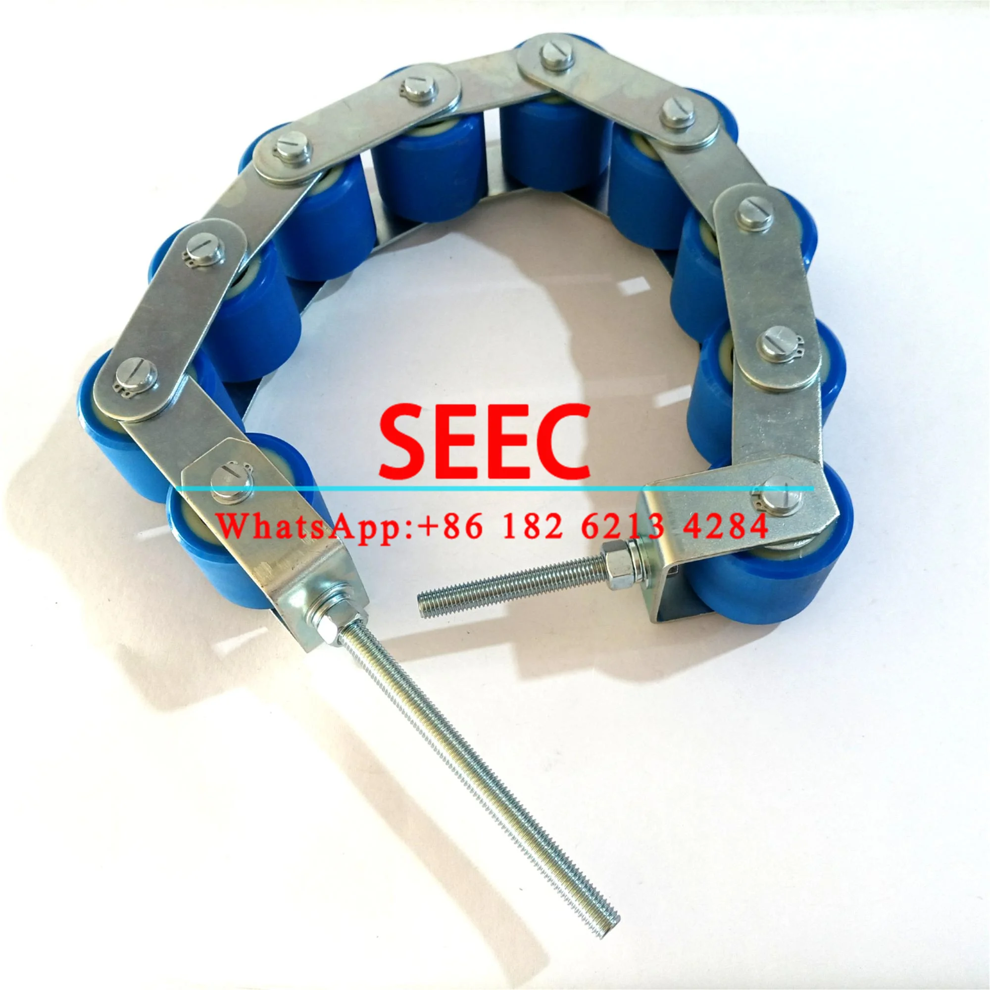 SEEC Escalator Handrail Tension Chain 10 Rollers Blue OD 60mm H 55mm Pitch 70mm Screw M12