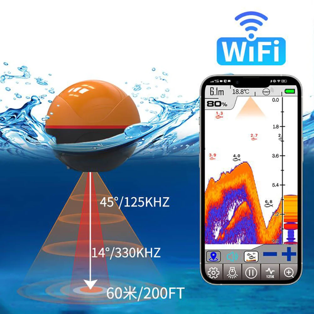 Erchang F68 Wifi Fish Finder Sonar For Fishing 125khz/330khz Echo-sounder Portable Wireless Sounder Android&IOS APP fish finder