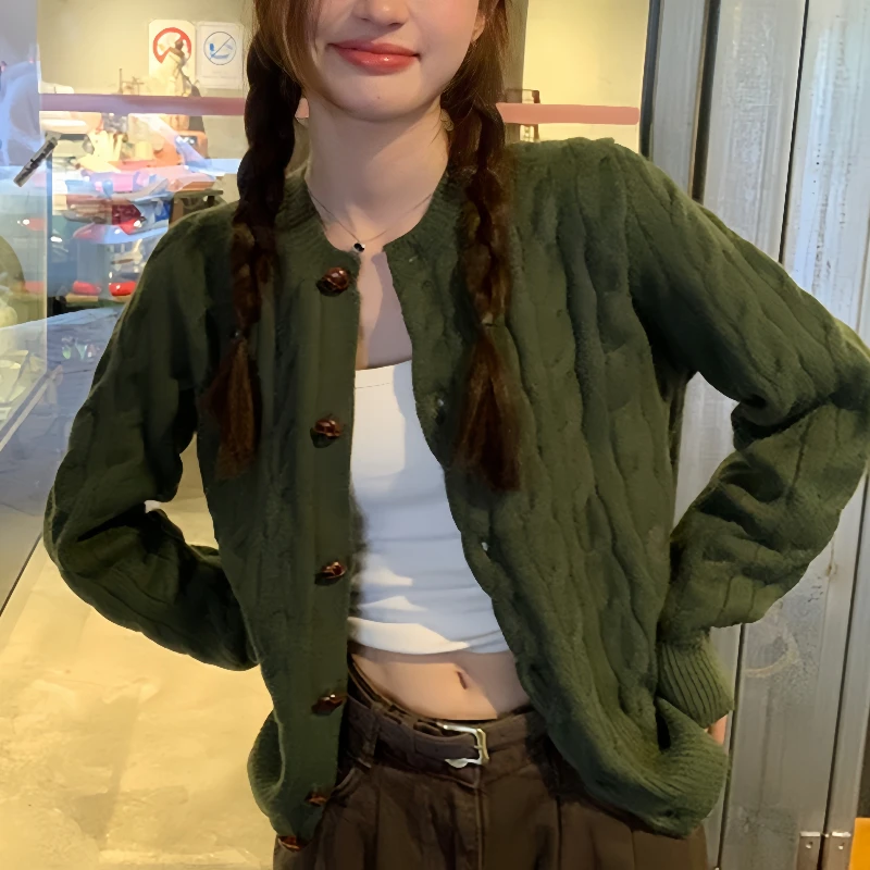 Autumn and Winter Fashion Women's O Neck Long Sleeve Slim-fit Sweater Elegant Solid Color Cardigan Single-breasted Knitwear Top