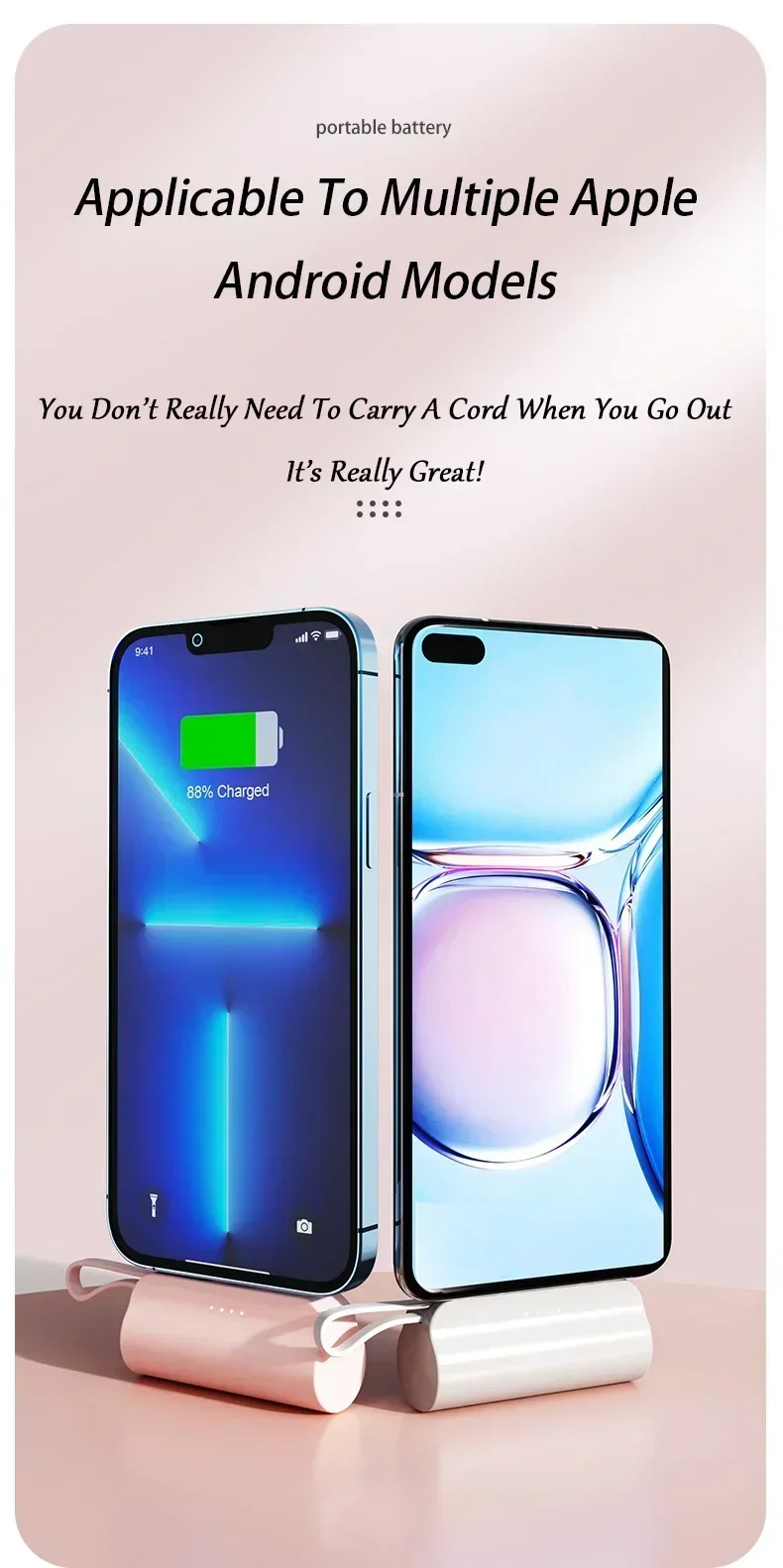 Mini Fast Charger 10000mAh Built-in Cable Portable Power Bank for IPhone Xiaomi Samsung Tye-c/Apple Interface External Battery 6 S6663a071d86e456a9aa7c41e8130e8efV