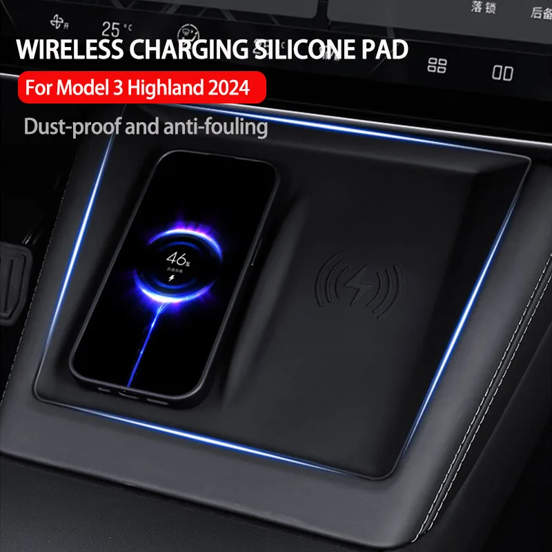 

For tesla model 3 highland 2024 Central Control Wireless Anti Slip Pad Mobile Phone Non-Slip Silicone Mat For Model 3+ 2024