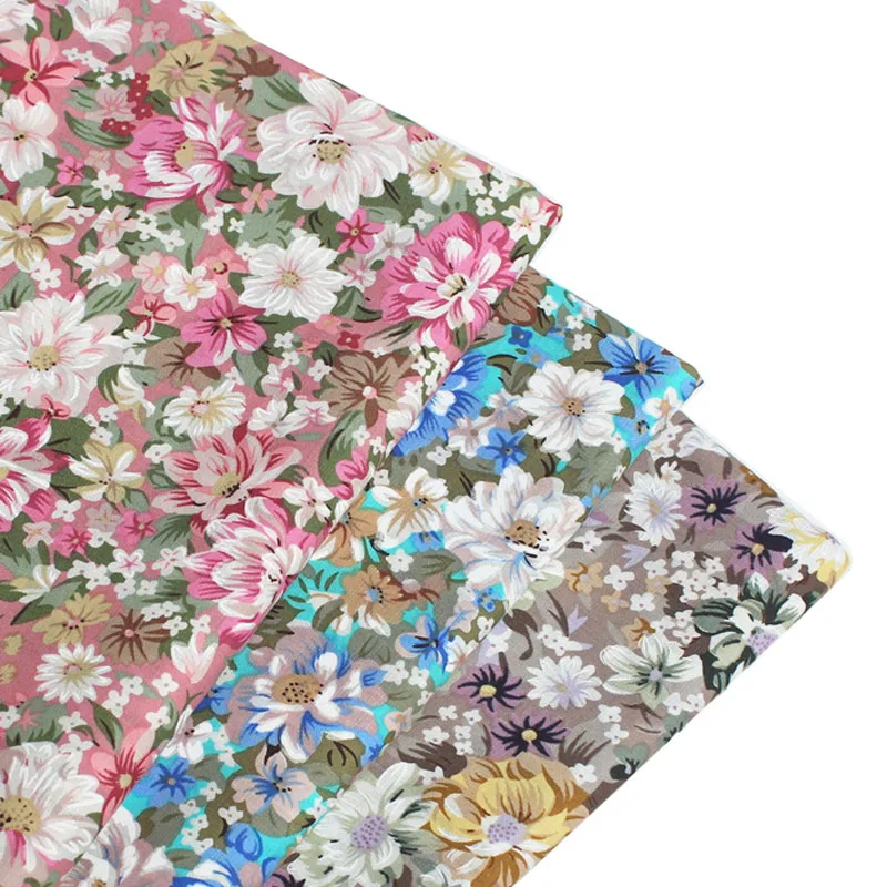 Viaphil 100% Cotton Graceful Blooming Flower Series  Pattern Printed Cotton Poplin Fabric Patchwork Cloth Dress Home Decor