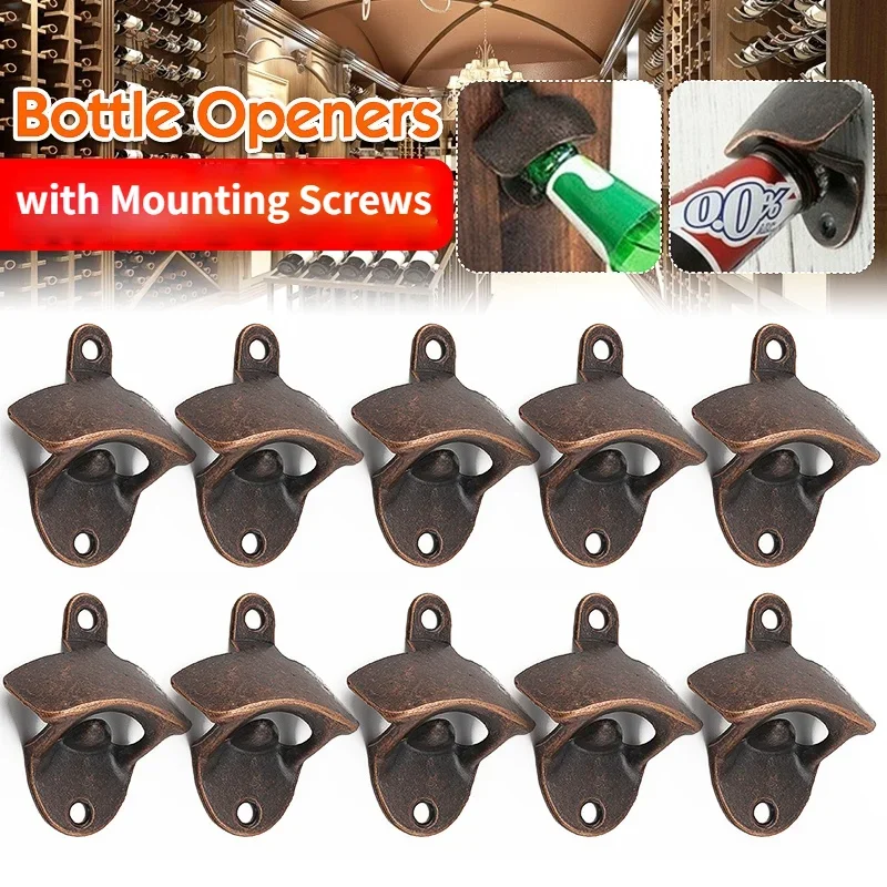 Description Picture 4 of item5pcs/10pcs Retro Vintage Bottle Opener with Mounting Screws Wall Mounted Rustic Beer Opener Set for Kitchen Cafe Bars