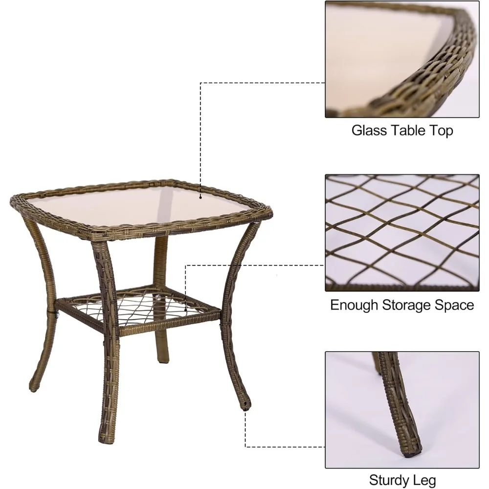 MAXPRIME 3 Pieces Outdoor Wicker Bistro Set, Rattan Outdoor Rocking Chairs Set of 2 with Cushions & Glass-Top Coffee Table,Patio 6