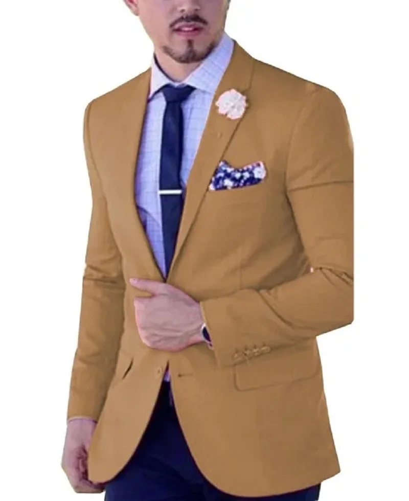 Custom Made Men Suits Slim Fit Lapel Casual Business Blazer Groomsmen Tuxedos Grey Green Champagne Burgundy for Formal Wedding