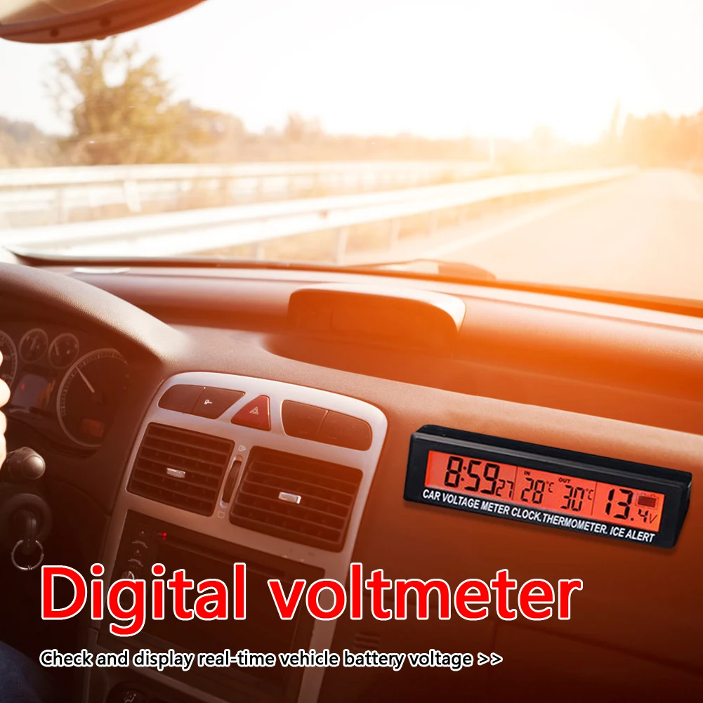 Digital Car Thermometer Clock Voltmeter with LED Backlight