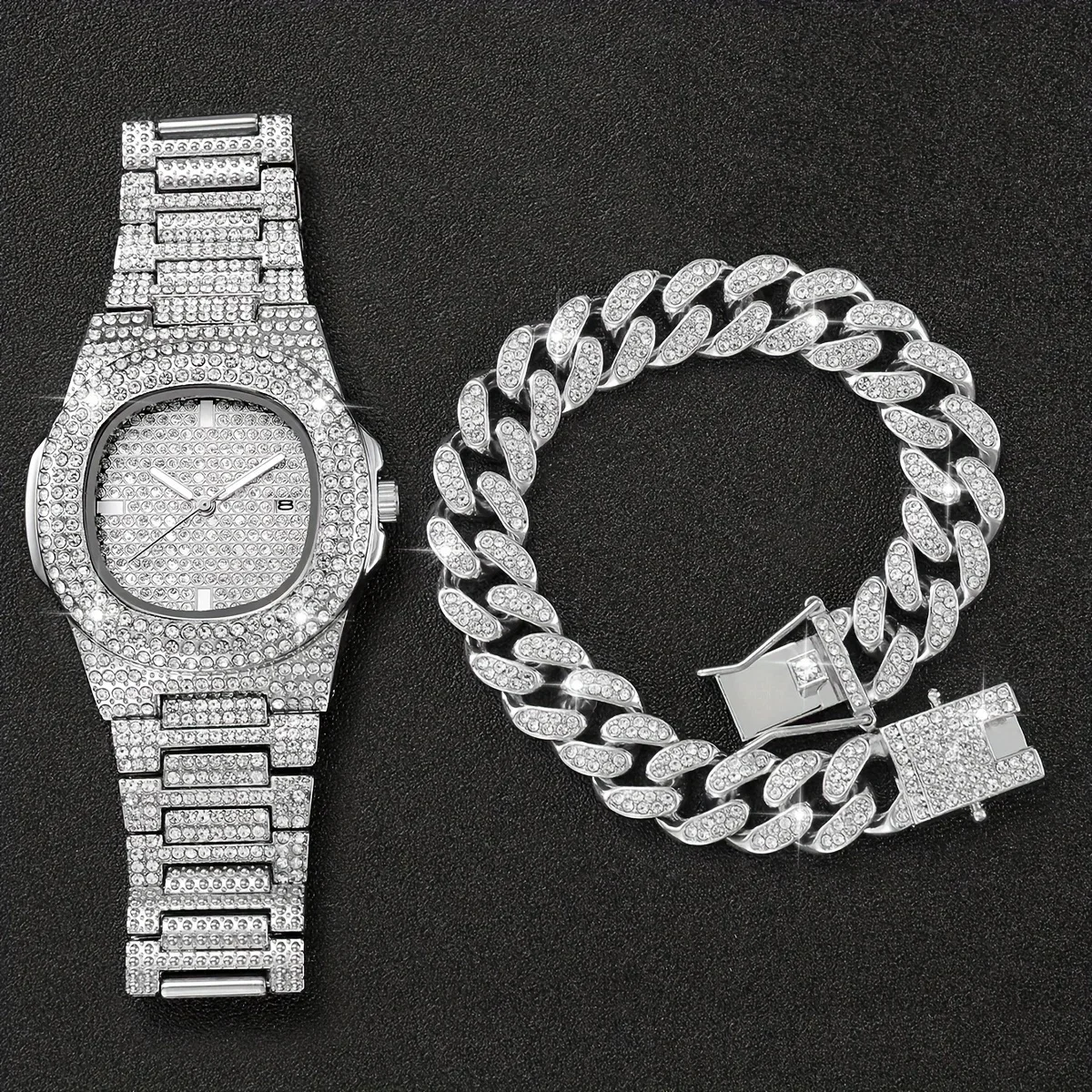 2pcs/set Women's Watch Luxury Rhinestone Quartz Watch Analog Stainless Steel Wrist Watch With Bracelet Set, Gift For Mom Her 3