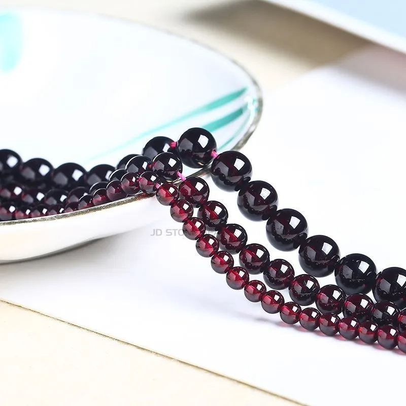 Wholesale Fine AAA+ Natural Dark Red Wine Garnet Round Loose Gemstone Beads For Jewelry Making Diy Bracelet Necklace Accessory