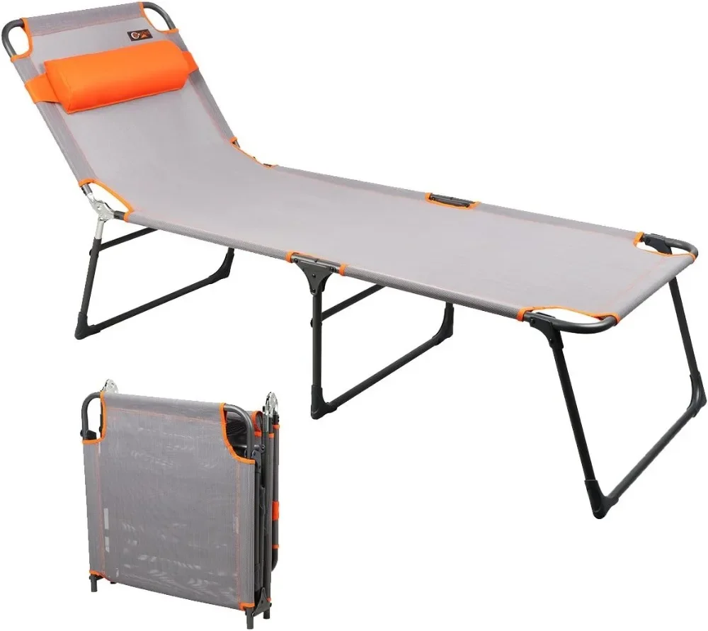 

Adjustable Portable Cot for Adults, Folding Chair, 4-Position Recliner with 250lbs Weight Capacity Lounger, Travel, Camping,