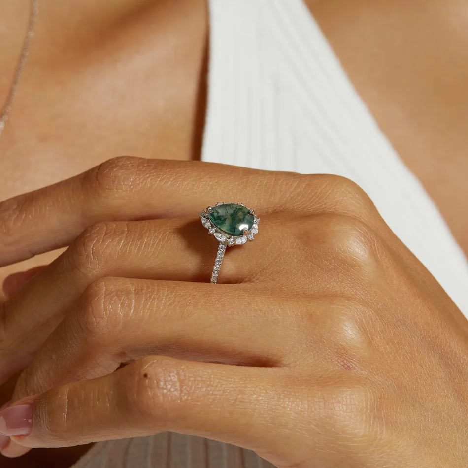 WES 925 Sterling Silver Natural Gemstone 8*10mm Moss Agate Rings For Woman Fine Jewelry Certified Wedding Valentine Party Gifts WES 925 Sterling Silver Natural Gemstone 8*10mm Moss Agate Rings For Woman Fine Jewelry Certified Wedding Valentine Party Gifts