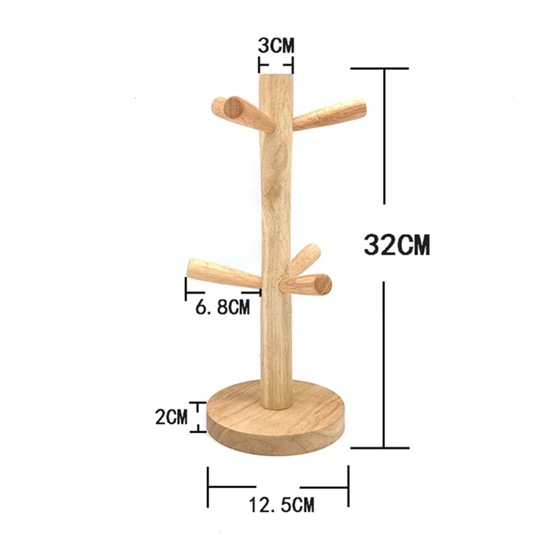 A08M-6 Hooks Mug Holder Tree,Wooden Cup Holder Mug Tree Rack Tabletop Holder,Tea Coffee Cup Hoooks Tree