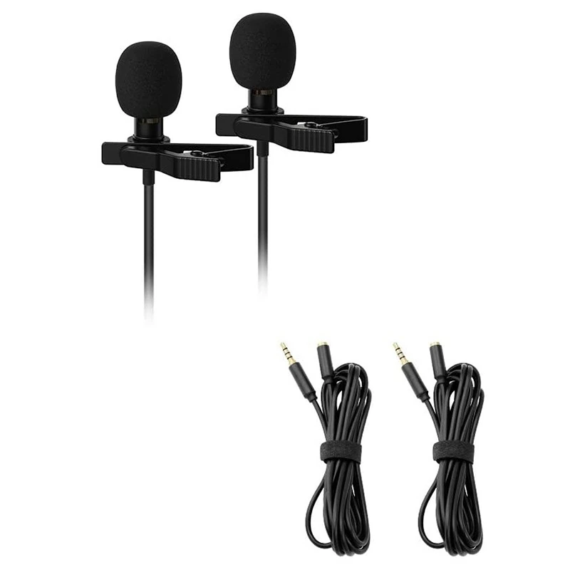 휴대용 3.5mm 미니 라발리에 마이크, 스마트폰 녹음 마이크, 인터뷰, 화상 회의용, 2 팩