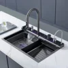 304 stainless Steel Waterfall Kitchen Sink LED Digital Display Large Single Slot Multifunctional Sink 6