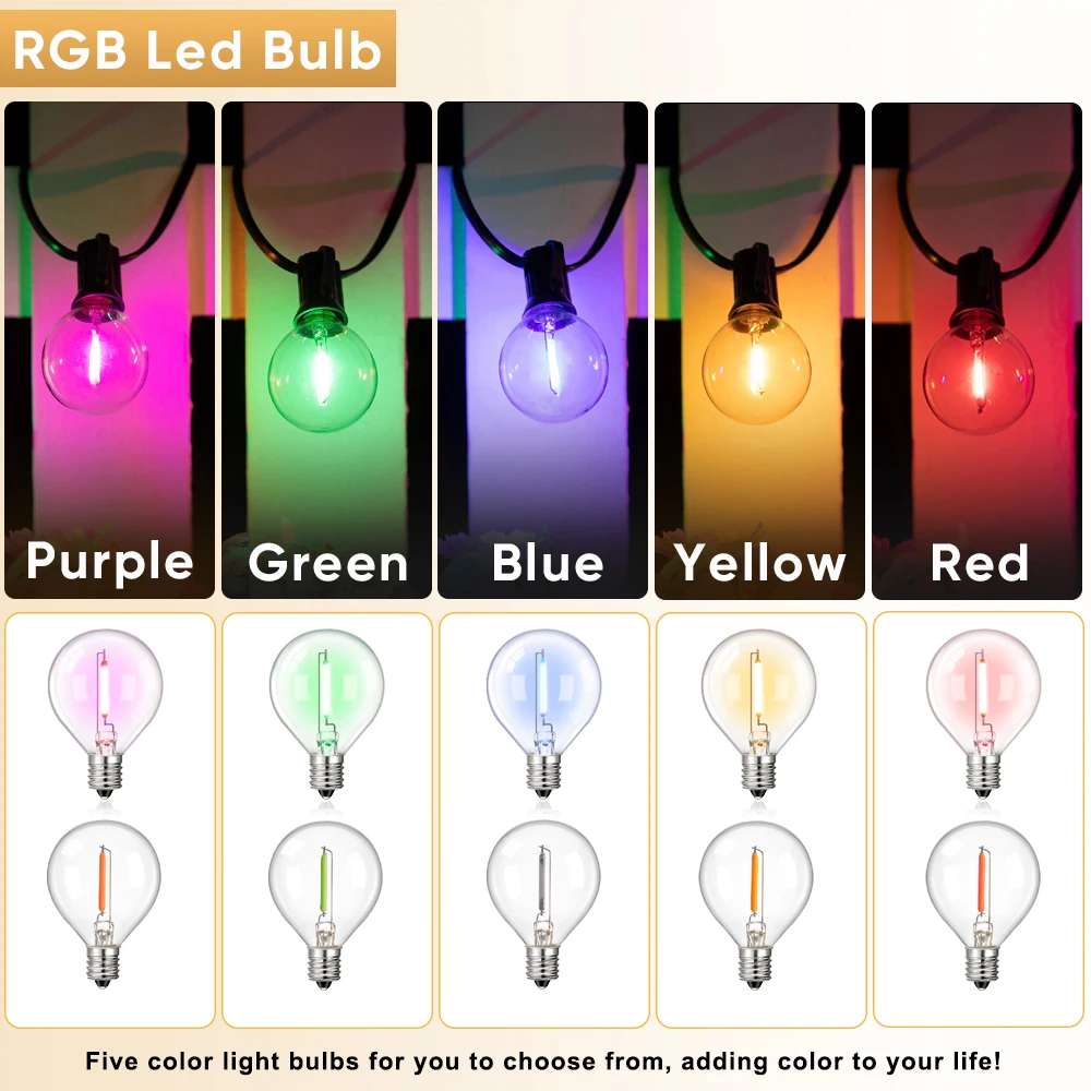 RGB G40 LED 전구 방수 투명 유리, 멀티 컬러 빈티지 교체 가능, 스트링 조명, 크리스마스 장식, 220V, 110V, E12, 1W