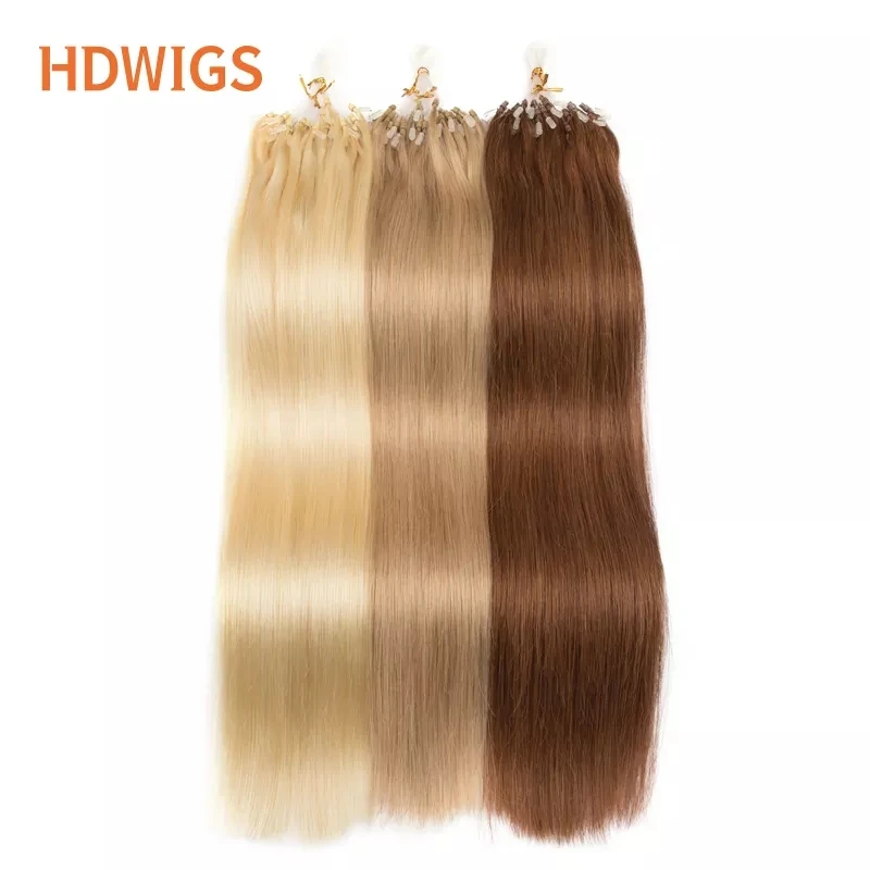 Human Hair Extensions 50pcs 1g/strand Straight Micro Loop Fishing Line Micro Beads 613#