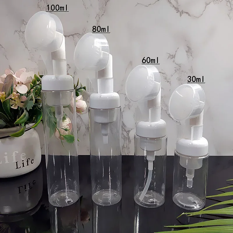30ML 60ML Foam Bottle Silicone Brush Pump Head Pink Cleansing Mousse Foaming Bottle Professional Skin Care Dispensing Container