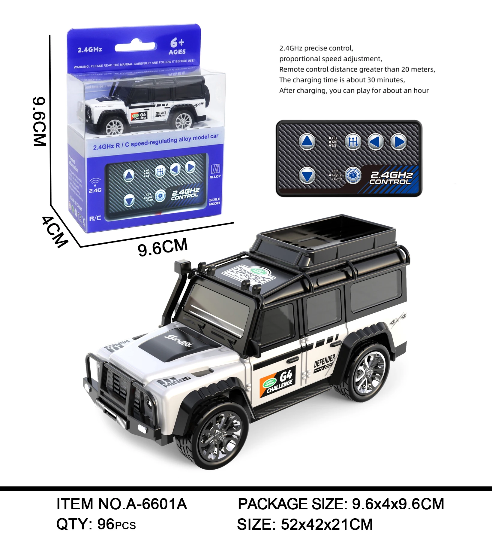 Mini Voiture RC 1/64 avec Remorque - 3 Vitesses, 4 km/h