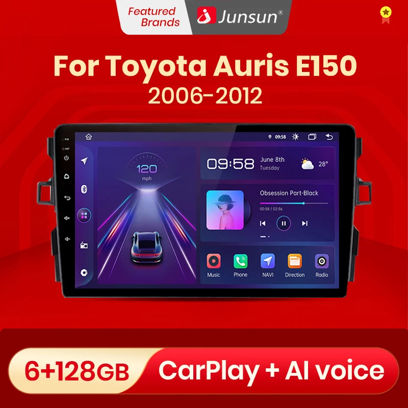 Автомагнитола Junsun V1pro с голосовым ии 2 din Android для Toyota Auris E150 2006 -2012 Carplay