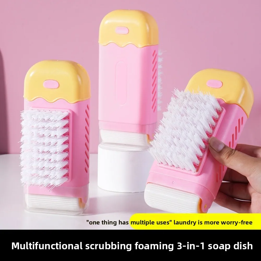 Plastic Multifunctional Soap Box with Brush and Non Slip Drain