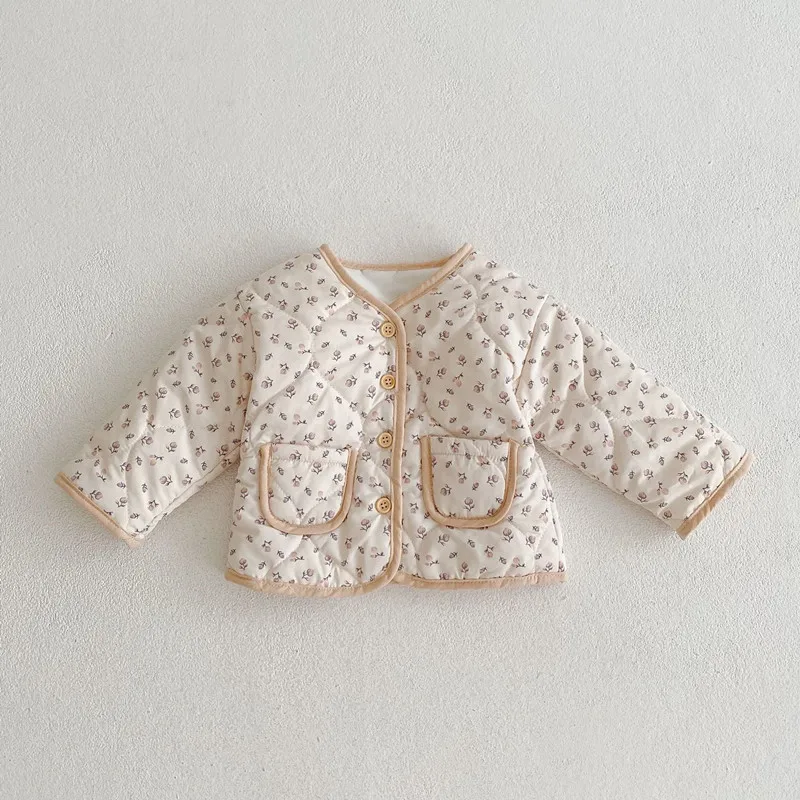 Girls Fashion Coat Clothes Baby Long-sleeve Winter Floral Padded Jacket Thin Tops Lace Outerwear Clothing 0-3T
