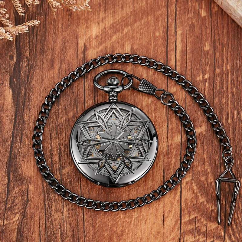 Maple Leaves Rhombus Luminous Mechanical Pocket Watch Hand Winding Pendant Chain Fob Watch Vintage Necklace Hollow For Men Gift