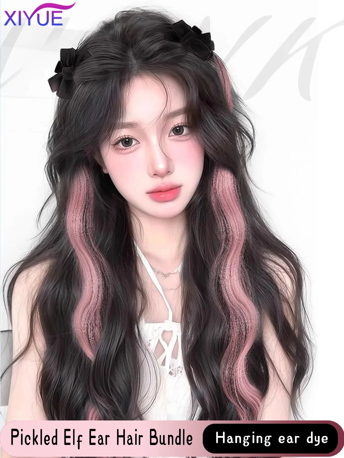 XIYUE 2PC Synthetic Bow Clip Water Ripple Braid Ponytail Women's Claw Clip Big wave ponytail Curly Hair For Women Daily Party