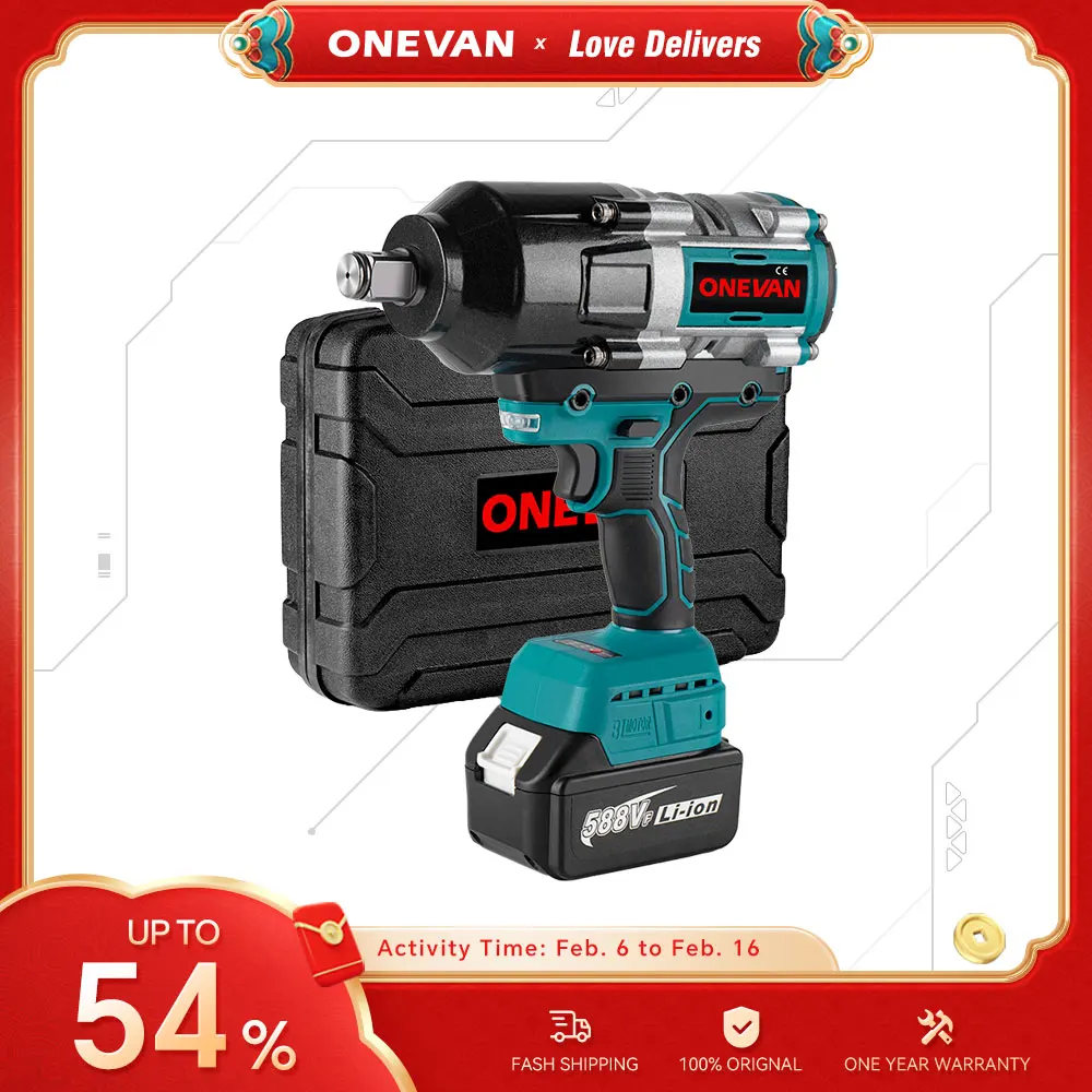 Onevan 3100Nm Chiave Elettrica Senza Spazzole Chiave A Percussione A Batteria Da 3/4 Pollici 588Vf Batteria Utensile Elettrico Portatile Per Batteria 