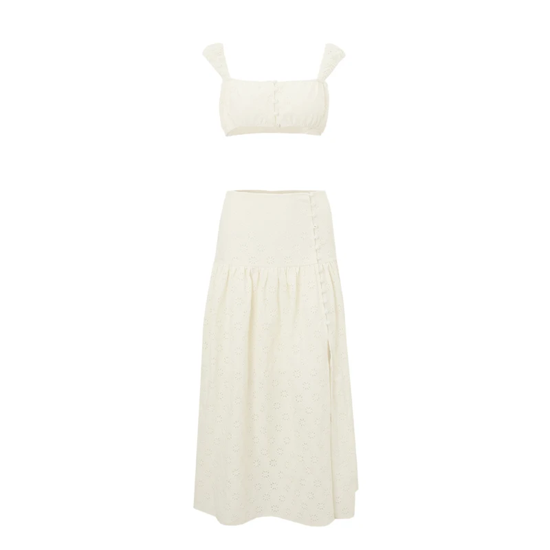 Xeemilo Temperament street slim fit two-piece set with suspender exposed belly short top and straight pleated Long Dress set