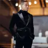 Velvet Men Suits Slim Fit Groomsmen Wedding Tuxedos 2 Pieces Sets Black Peaked Lapel Blazers Formal Suit With Jacket And Pants 1